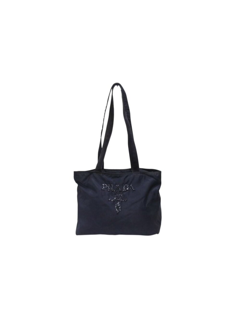 Prada Tote Bag Logo Sequin Nylon Navy
